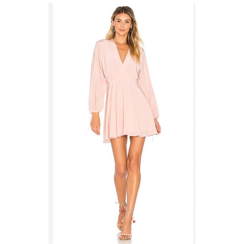 Amanda Uprichard Crystal Silk Mini Dress in Dusty Rose Small Long Sleeve Lined